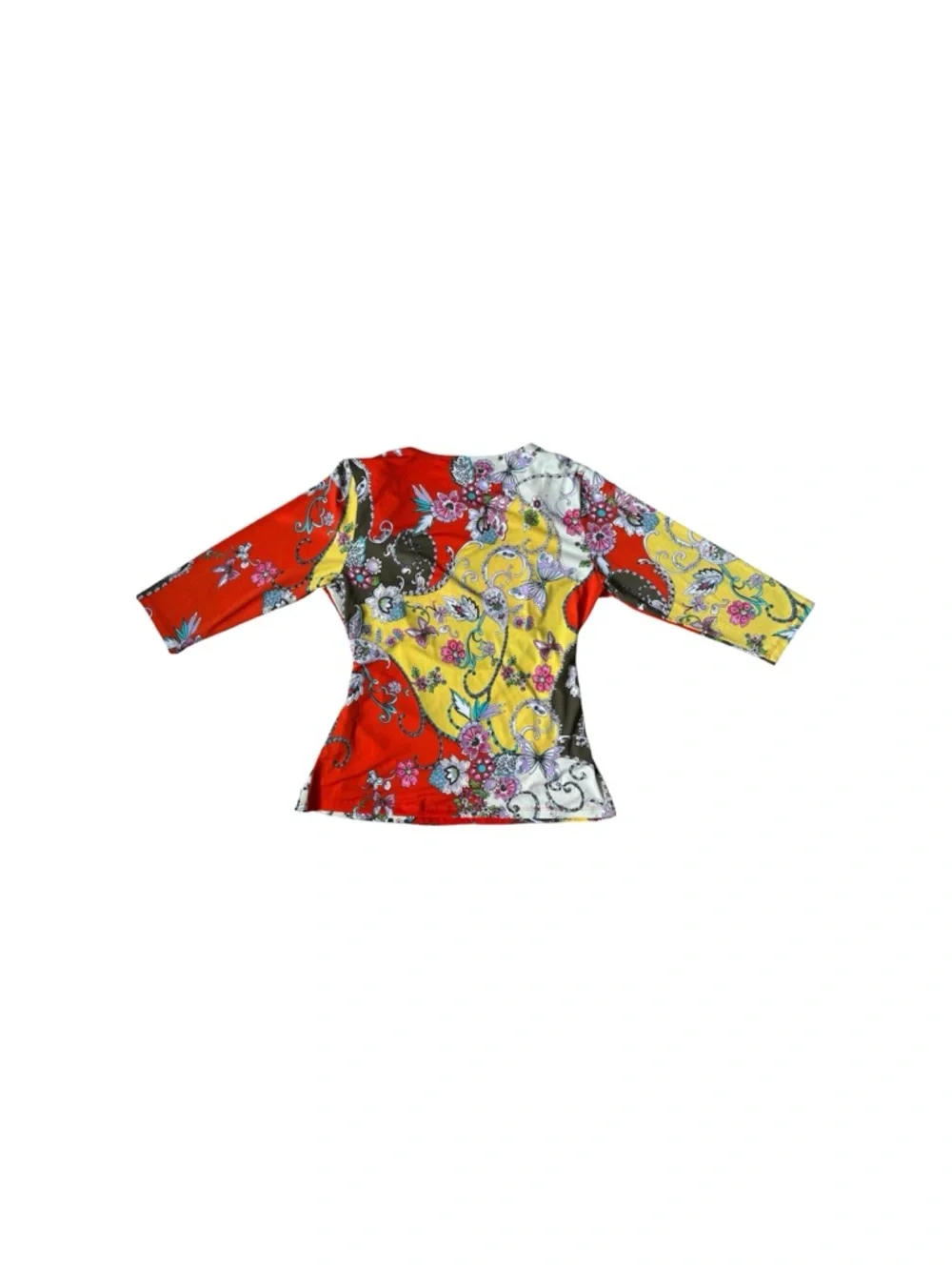NWT Carmen Marc Valvo Kitschy Y2K Retro Paisley Patchwork Ruched Bohemian Blouse - Picture 3 of 10